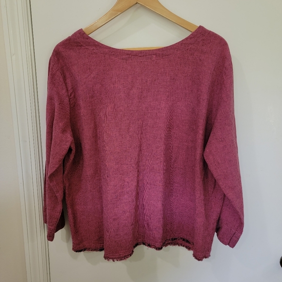 Cut Loose Linen Cotton Blend Top with Pocket Fringe Hem Size XL - Picture 10 of 16